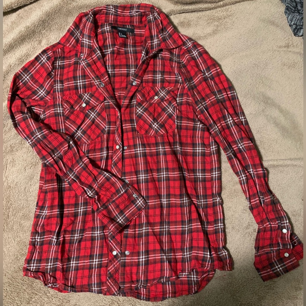 soft red plaid button down shirt
